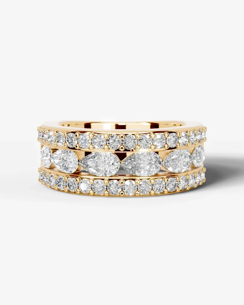 Lab Grown Diamond Pear Cut Triple Row Pavé Wedding Band Ring
