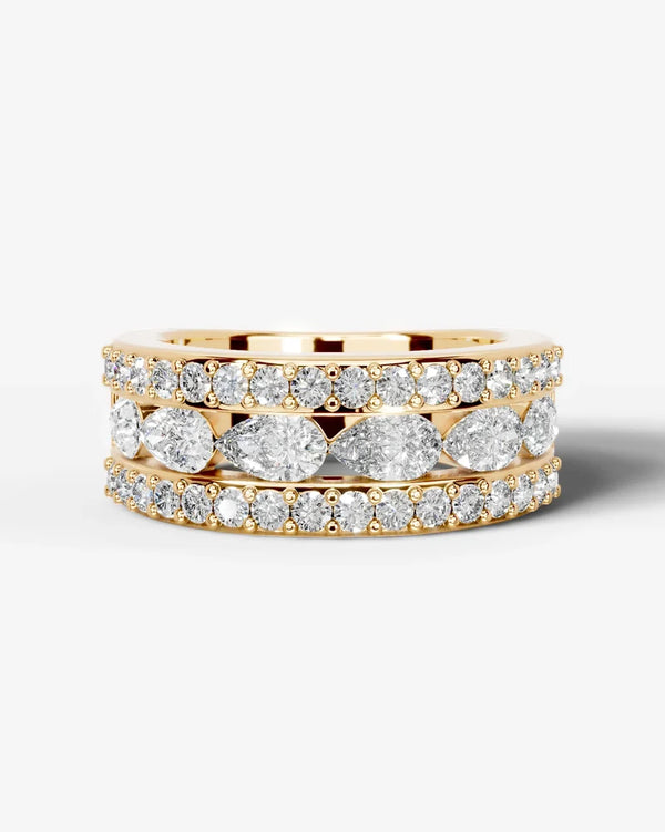 Lab Grown Diamond Pear Cut Triple Row Pavé Wedding Band Ring