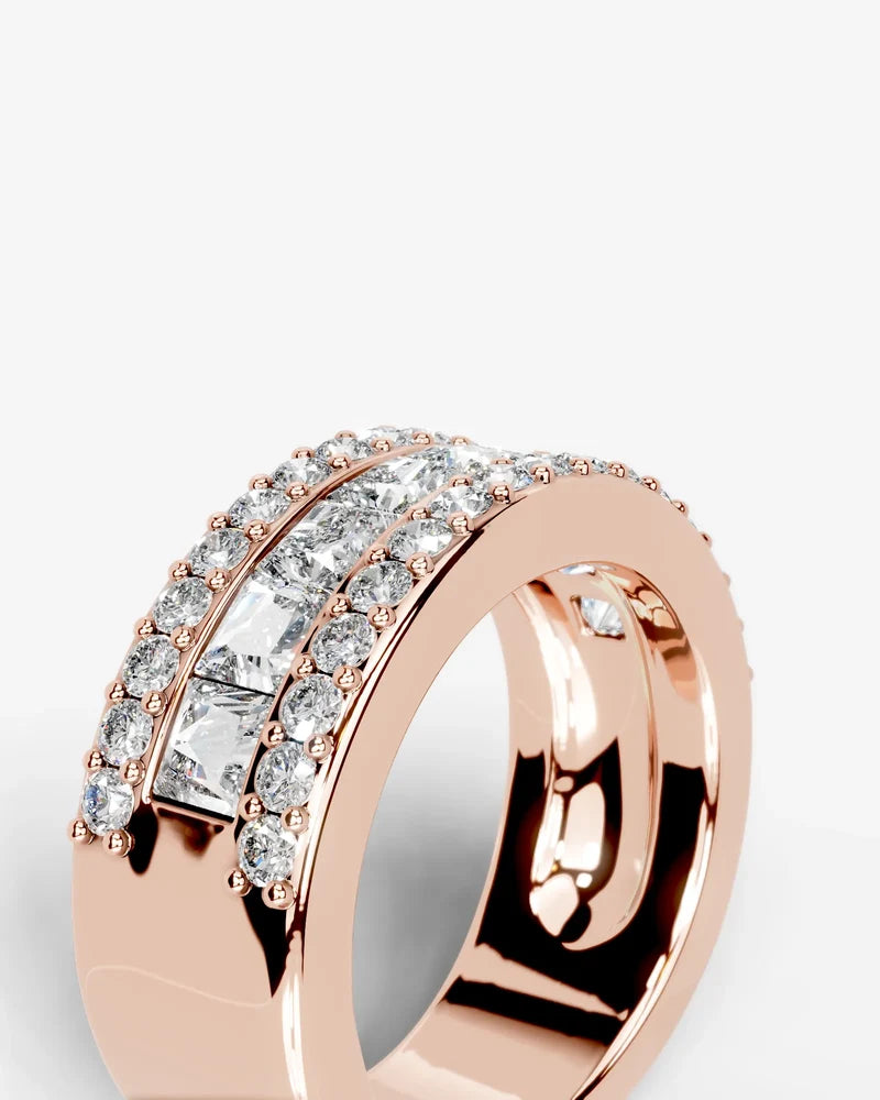Lab Grown Diamond Princess Cut Triple Row Pavé Wedding Ring