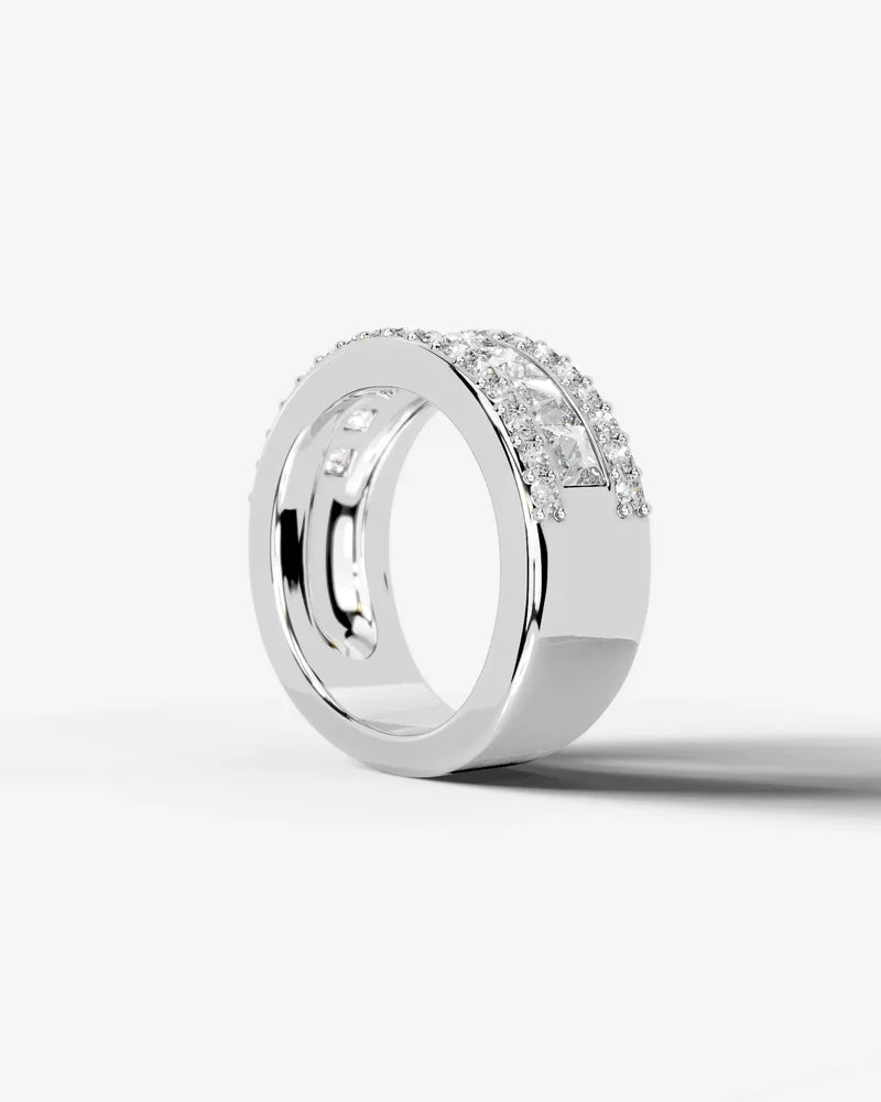 Lab Grown Diamond Princess Cut Triple Row Pavé Wedding Ring