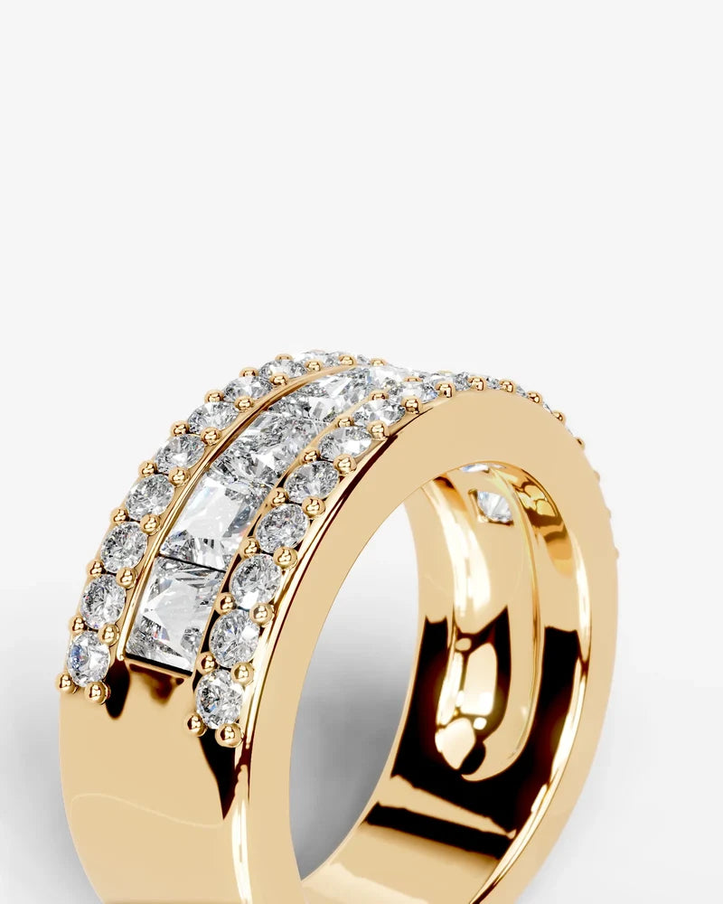 Lab Grown Diamond Princess Cut Triple Row Pavé Wedding Ring