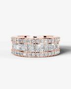 Lab Grown Diamond Princess Cut Triple Row Pavé Wedding Ring