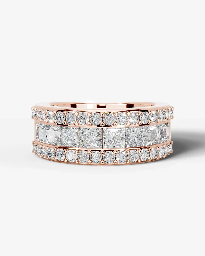 Lab Grown Diamond Princess Cut Triple Row Pavé Wedding Ring