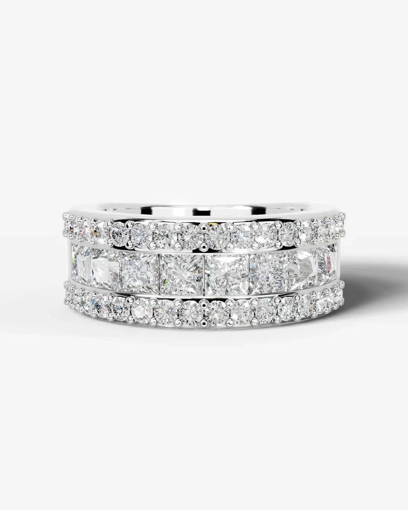 Lab Grown Diamond Princess Cut Triple Row Pavé Wedding Ring
