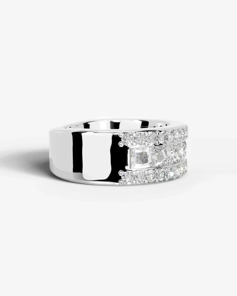 Lab Grown Diamond Princess Cut Triple Row Pavé Wedding Ring