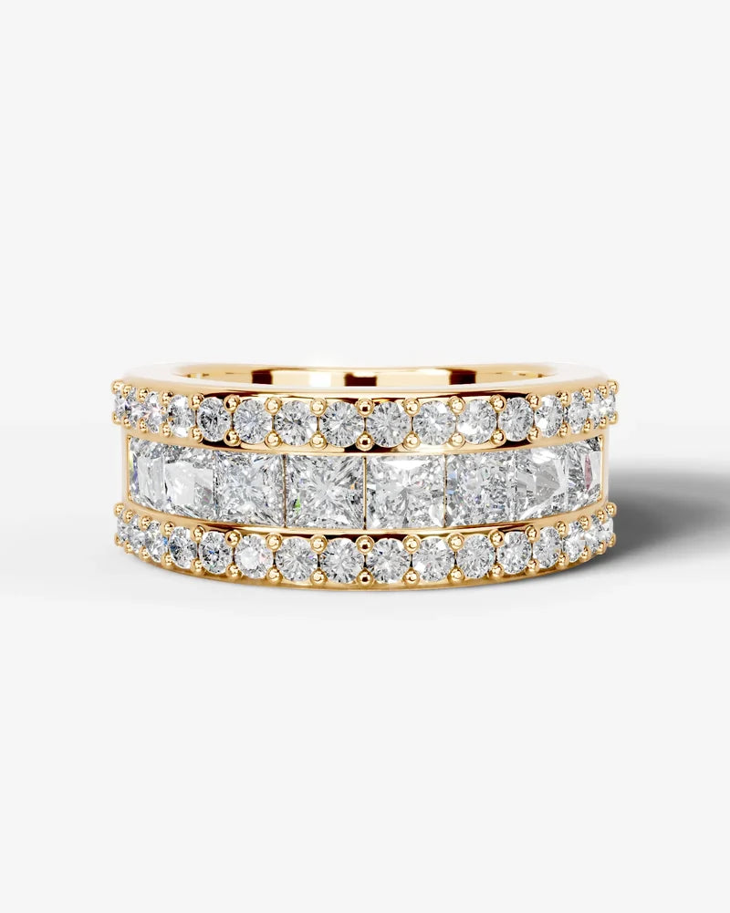 Lab Grown Diamond Princess Cut Triple Row Pavé Wedding Ring