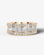 Lab Grown Diamond Princess Cut Triple Row Pavé Wedding Ring