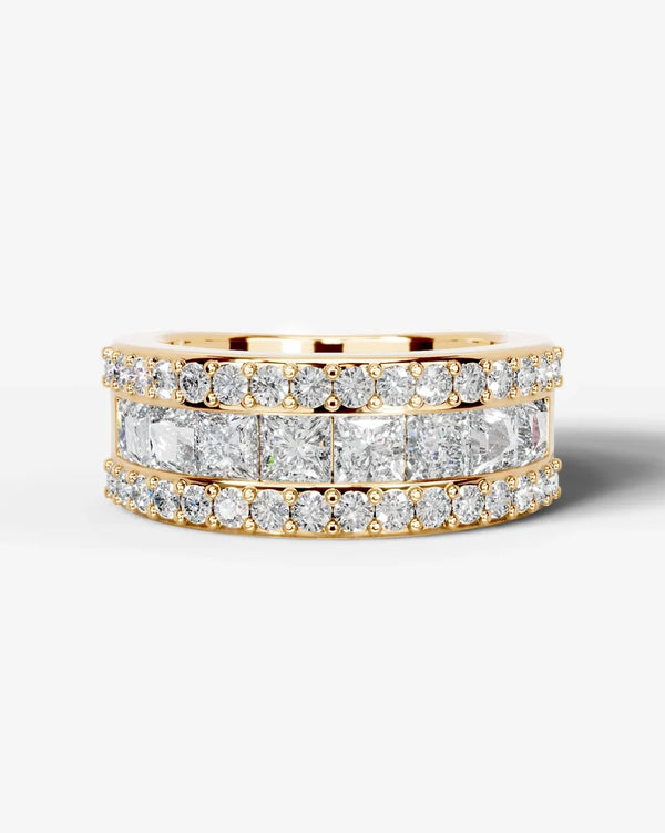 Lab Grown Diamond Princess Cut Triple Row Pavé Wedding Ring
