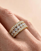 Lab Grown Diamond Round Brilliant Cut Triple Row Pavé Wedding Band Ring
