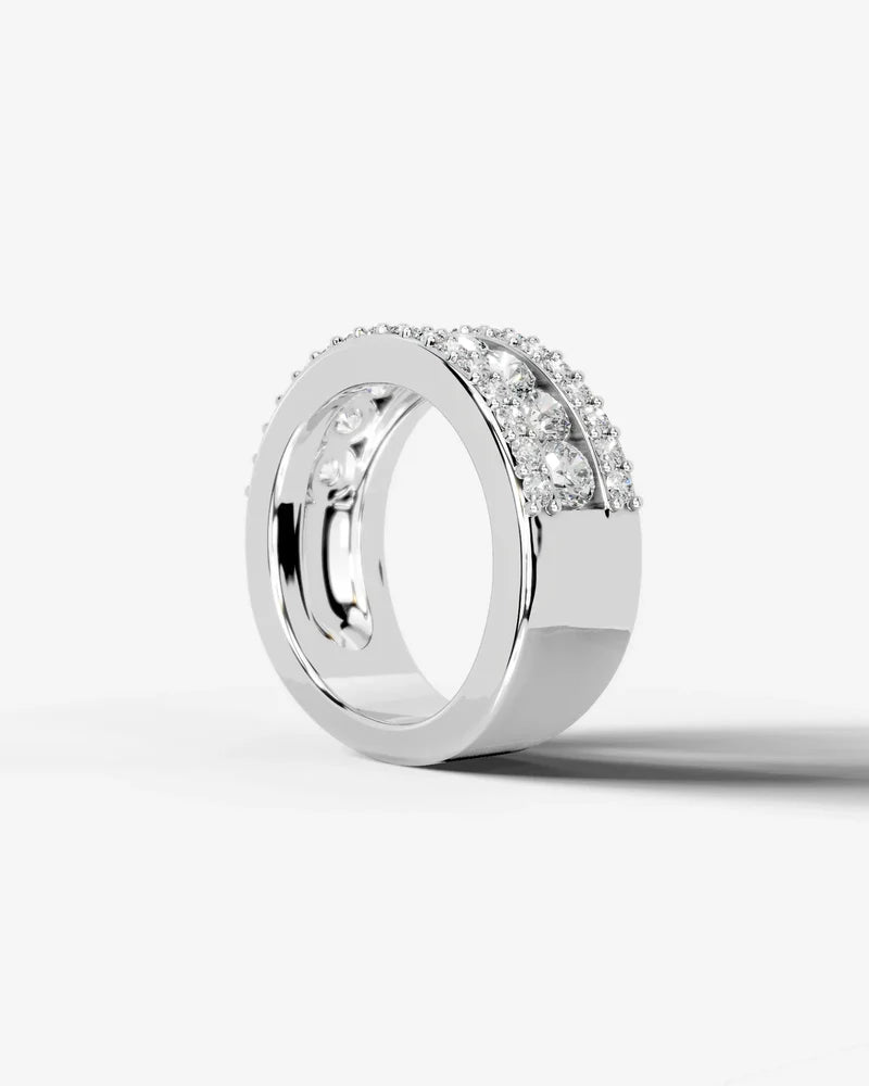 Lab Grown Diamond Round Brilliant Cut Triple Row Pavé Wedding Band Ring