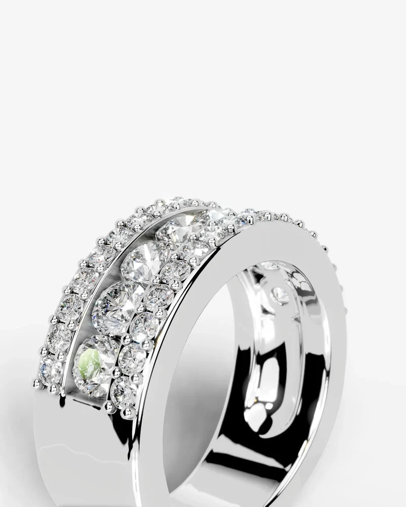 Lab Grown Diamond Round Brilliant Cut Triple Row Pavé Wedding Band Ring