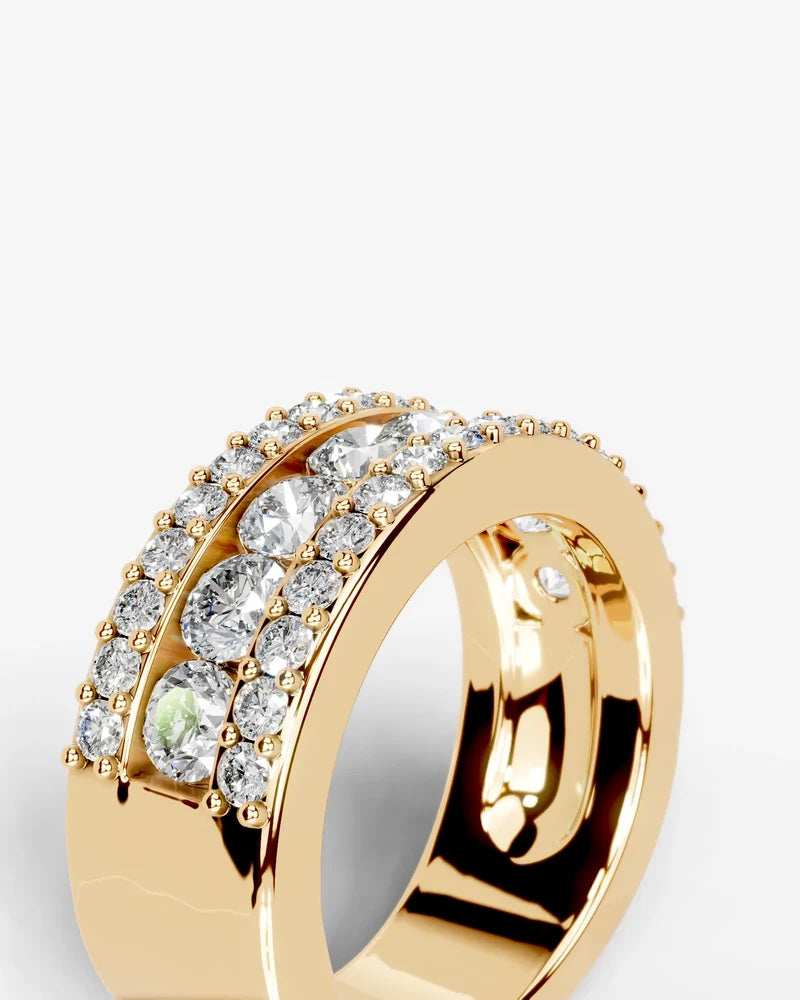 Lab Grown Diamond Round Brilliant Cut Triple Row Pavé Wedding Band Ring