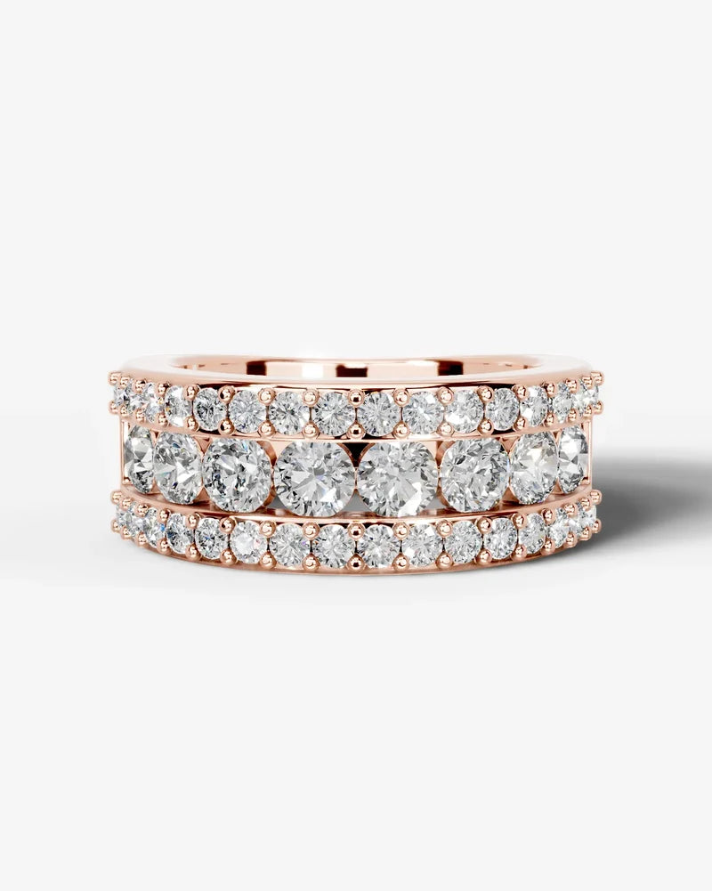 Lab Grown Diamond Round Brilliant Cut Triple Row Pavé Wedding Band Ring