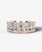 Lab Grown Diamond Round Brilliant Cut Triple Row Pavé Wedding Band Ring