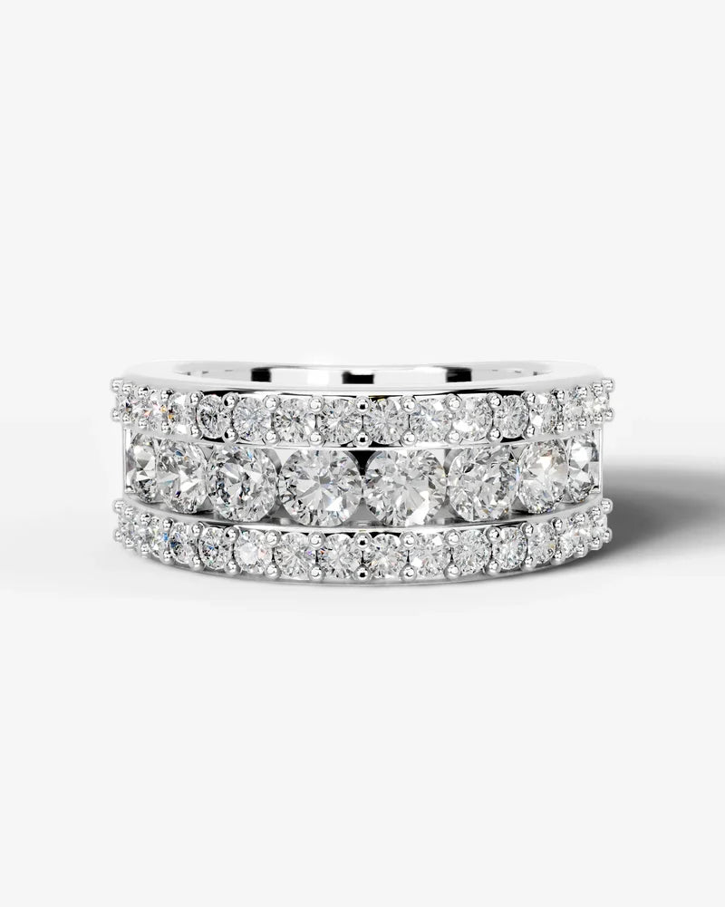 Lab Grown Diamond Round Brilliant Cut Triple Row Pavé Wedding Band Ring