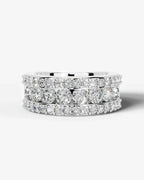 Lab Grown Diamond Round Brilliant Cut Triple Row Pavé Wedding Band Ring