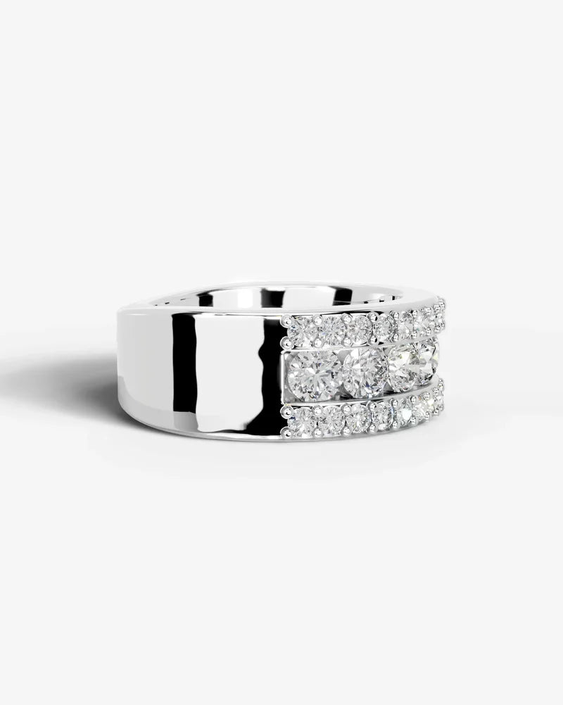 Lab Grown Diamond Round Brilliant Cut Triple Row Pavé Wedding Band Ring
