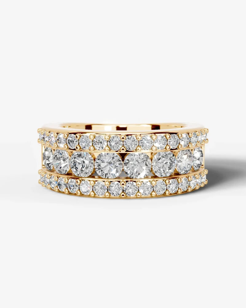 Lab Grown Diamond Round Brilliant Cut Triple Row Pavé Wedding Band Ring