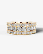 Lab Grown Diamond Round Brilliant Cut Triple Row Pavé Wedding Band Ring