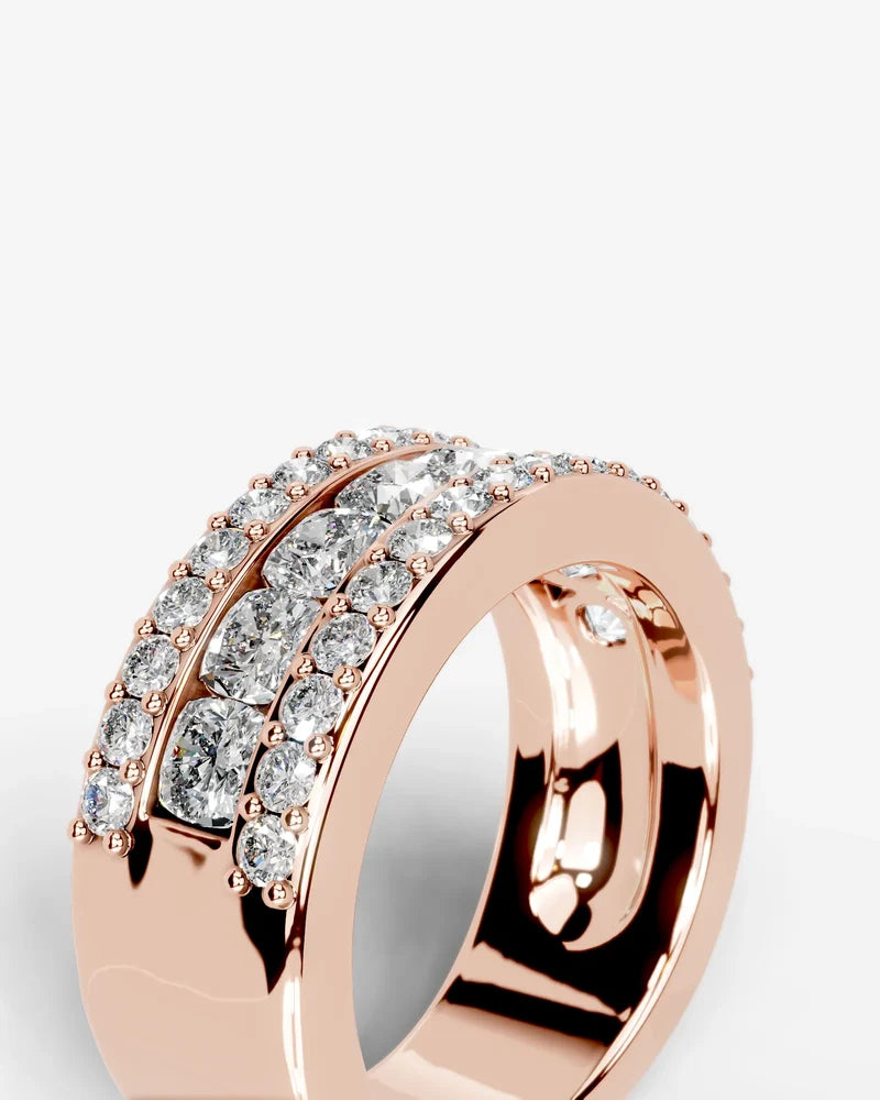 Lab Grown Diamond Cushion Cut Triple Row Pavé Wedding Band Ring