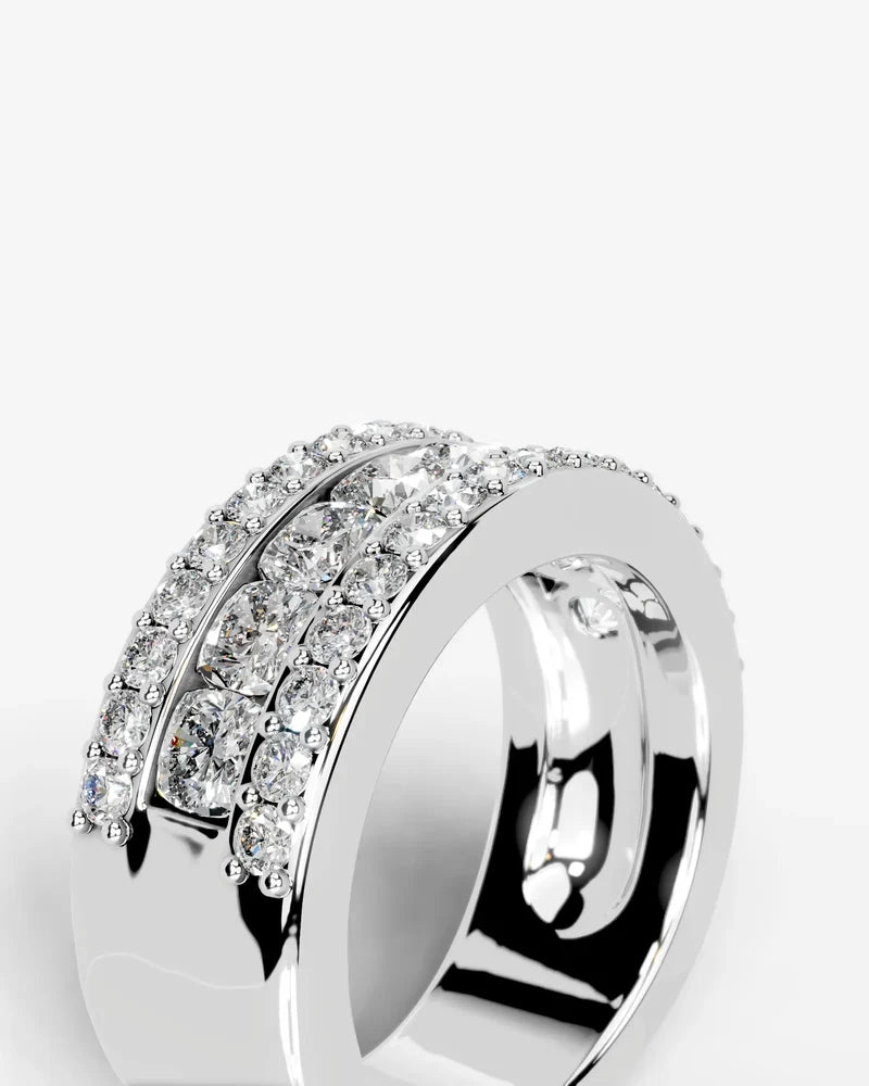 Lab Grown Diamond Cushion Cut Triple Row Pavé Wedding Band Ring