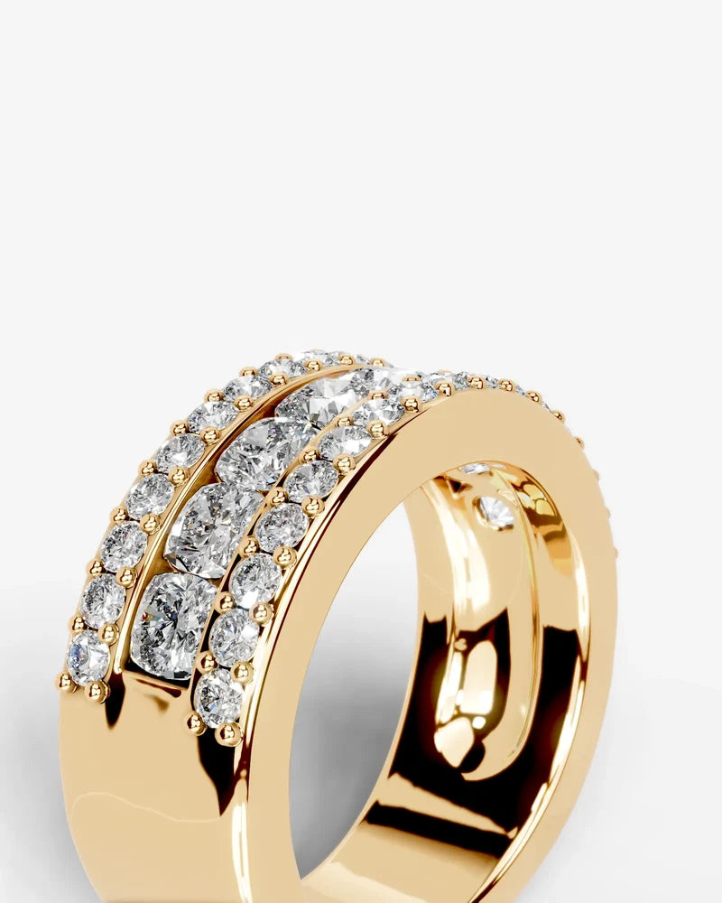 Lab Grown Diamond Cushion Cut Triple Row Pavé Wedding Band Ring