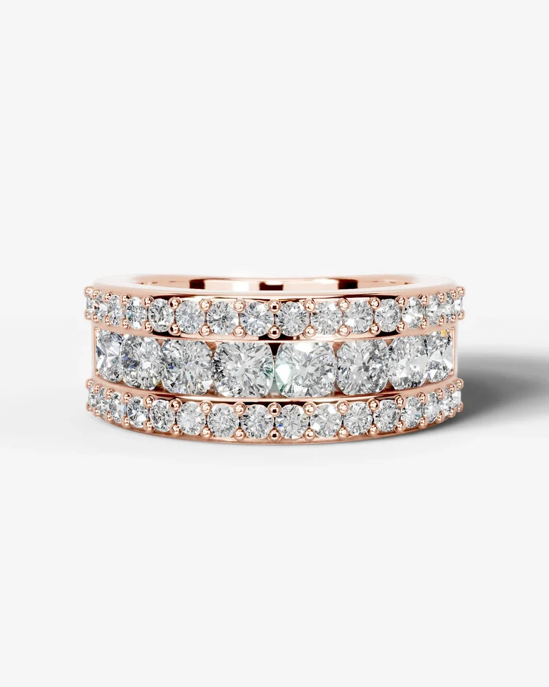Lab Grown Diamond Cushion Cut Triple Row Pavé Wedding Band Ring