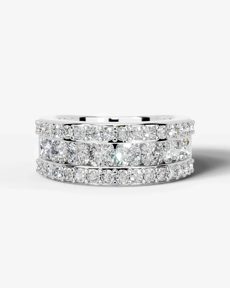 Lab Grown Diamond Cushion Cut Triple Row Pavé Wedding Band Ring