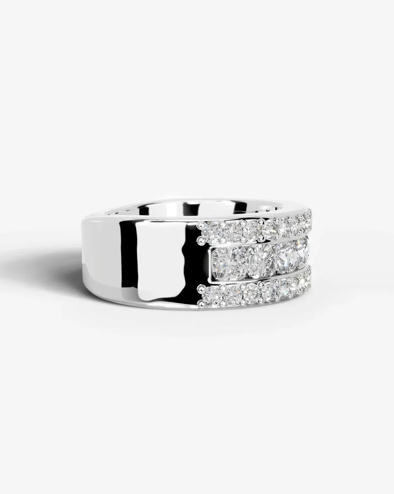 Lab Grown Diamond Cushion Cut Triple Row Pavé Wedding Band Ring