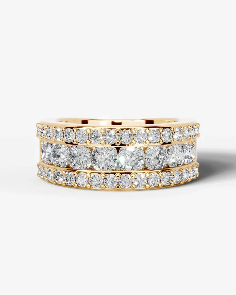 Lab Grown Diamond Cushion Cut Triple Row Pavé Wedding Band Ring