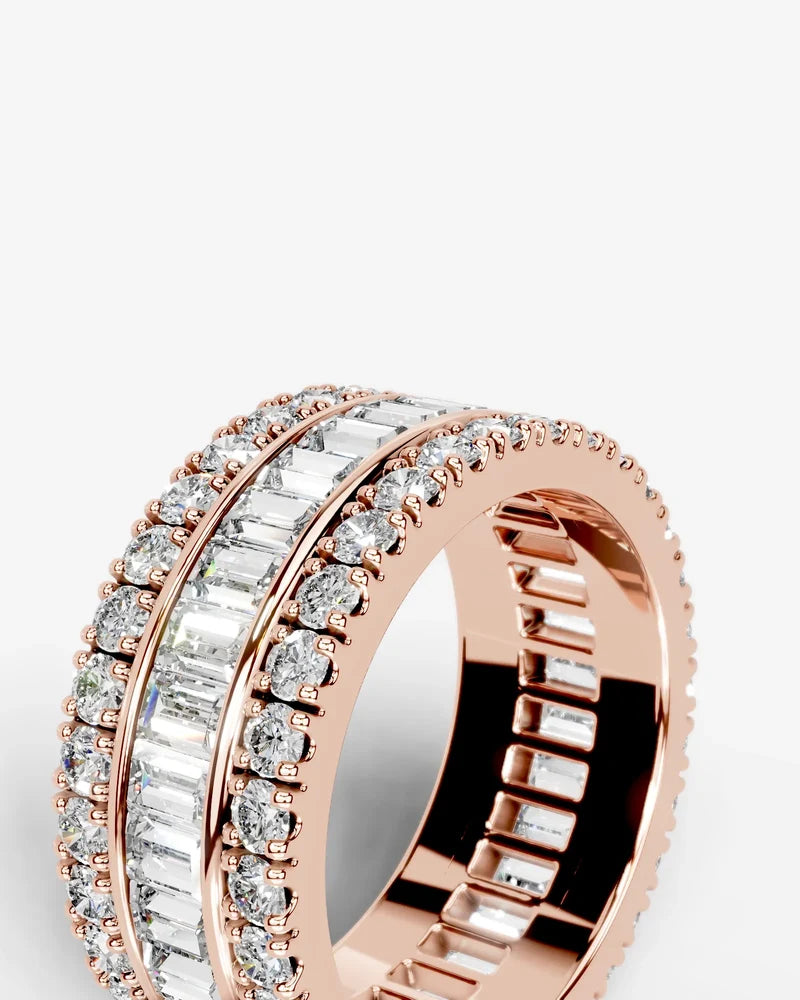 Lab Grown Diamond Baguette Cut Triple Row Eternity Wedding Band Ring