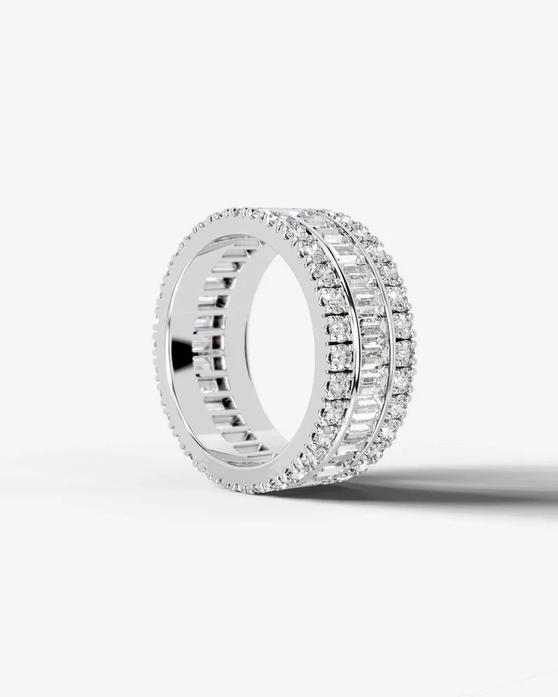Lab Grown Diamond Baguette Cut Triple Row Eternity Wedding Band Ring