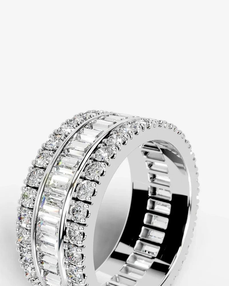 Lab Grown Diamond Baguette Cut Triple Row Eternity Wedding Band Ring