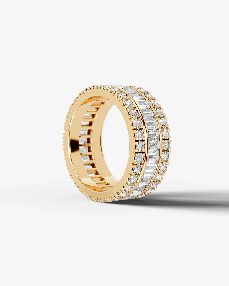 Lab Grown Diamond Baguette Cut Triple Row Eternity Wedding Band Ring