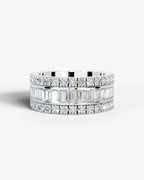 Lab Grown Diamond Baguette Cut Triple Row Eternity Wedding Band Ring
