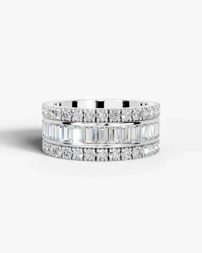Lab Grown Diamond Baguette Cut Triple Row Eternity Wedding Band Ring