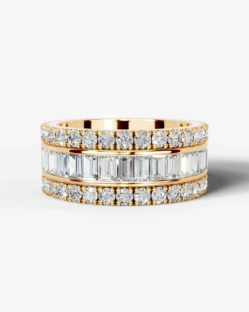 Lab Grown Diamond Baguette Cut Triple Row Eternity Wedding Band Ring