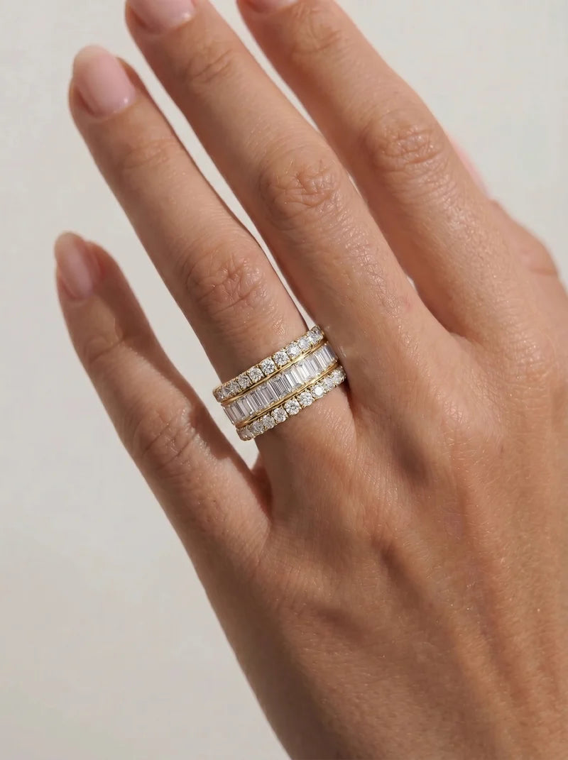 Lab Grown Diamond Baguette Cut Triple Row Eternity Wedding Band Ring