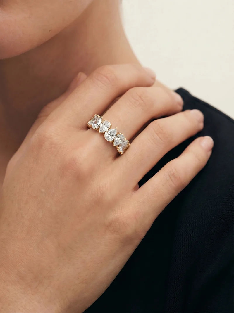 Lab Grown Diamond Alternating Pear Cut Eternity Wedding Band Ring