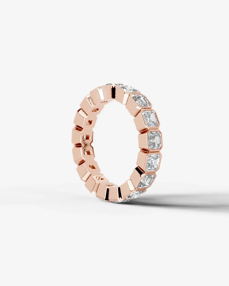 Lab Grown Diamond Asscher Cut Bezel Eternity Wedding Band Ring