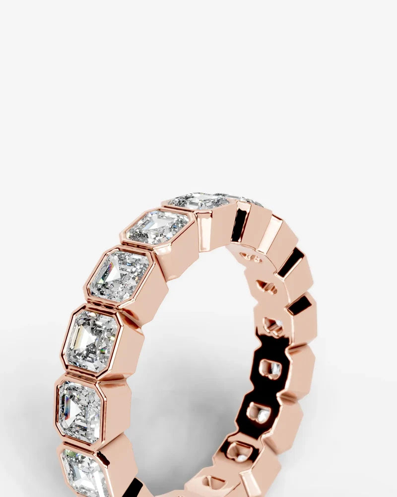 Lab Grown Diamond Asscher Cut Bezel Eternity Wedding Band Ring