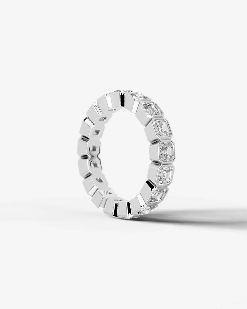 Lab Grown Diamond Asscher Cut Bezel Eternity Wedding Band Ring