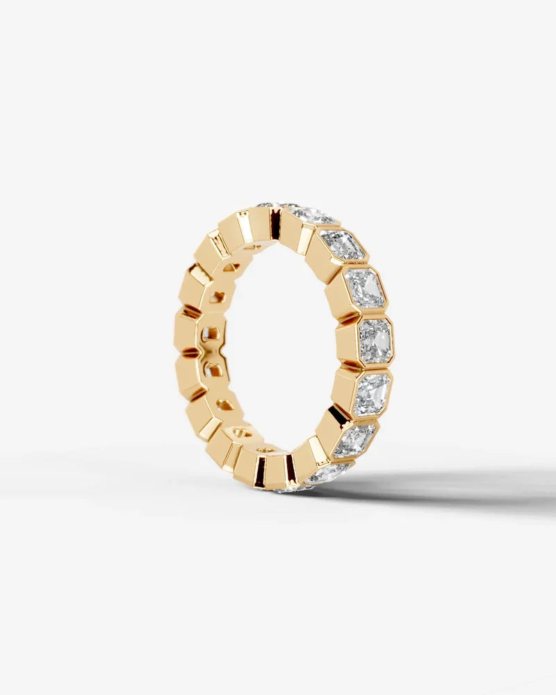 Lab Grown Diamond Asscher Cut Bezel Eternity Wedding Band Ring