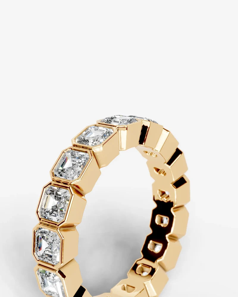 Lab Grown Diamond Asscher Cut Bezel Eternity Wedding Band Ring