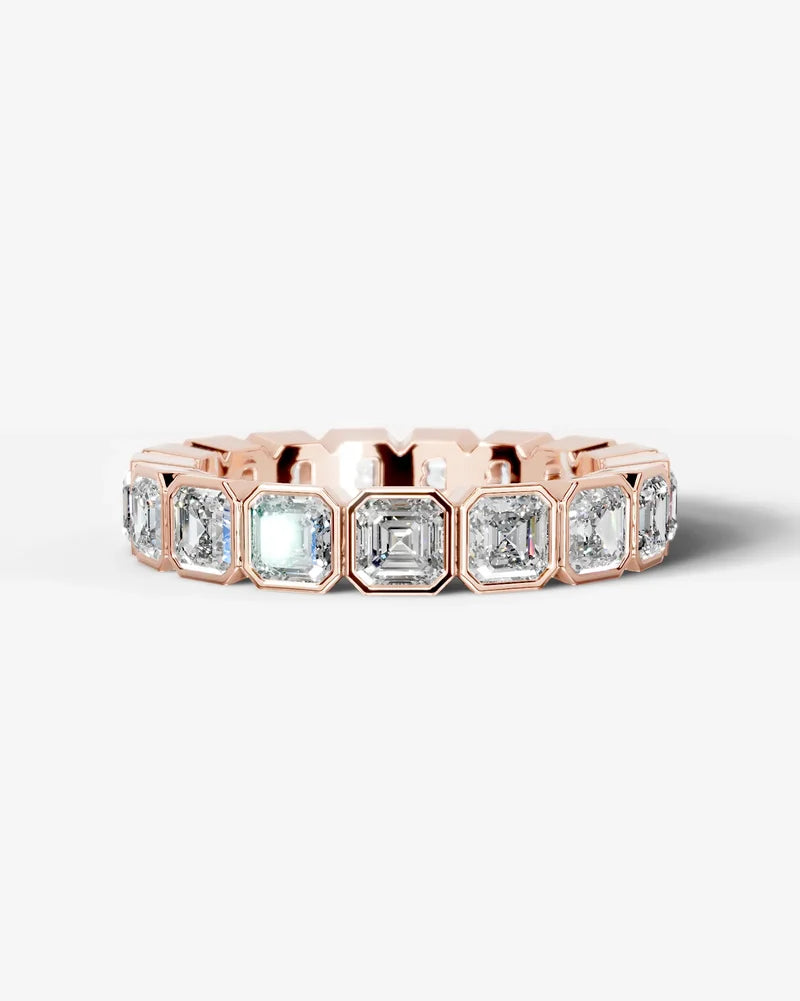 Lab Grown Diamond Asscher Cut Bezel Eternity Wedding Band Ring