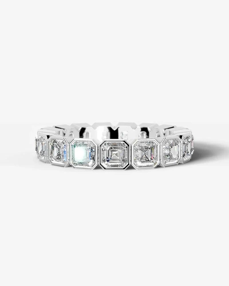 Lab Grown Diamond Asscher Cut Bezel Eternity Wedding Band Ring
