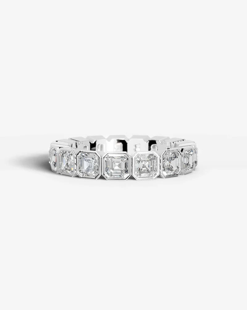Lab Grown Diamond Asscher Cut Bezel Eternity Wedding Band Ring