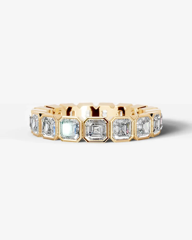 Lab Grown Diamond Asscher Cut Bezel Eternity Wedding Band Ring