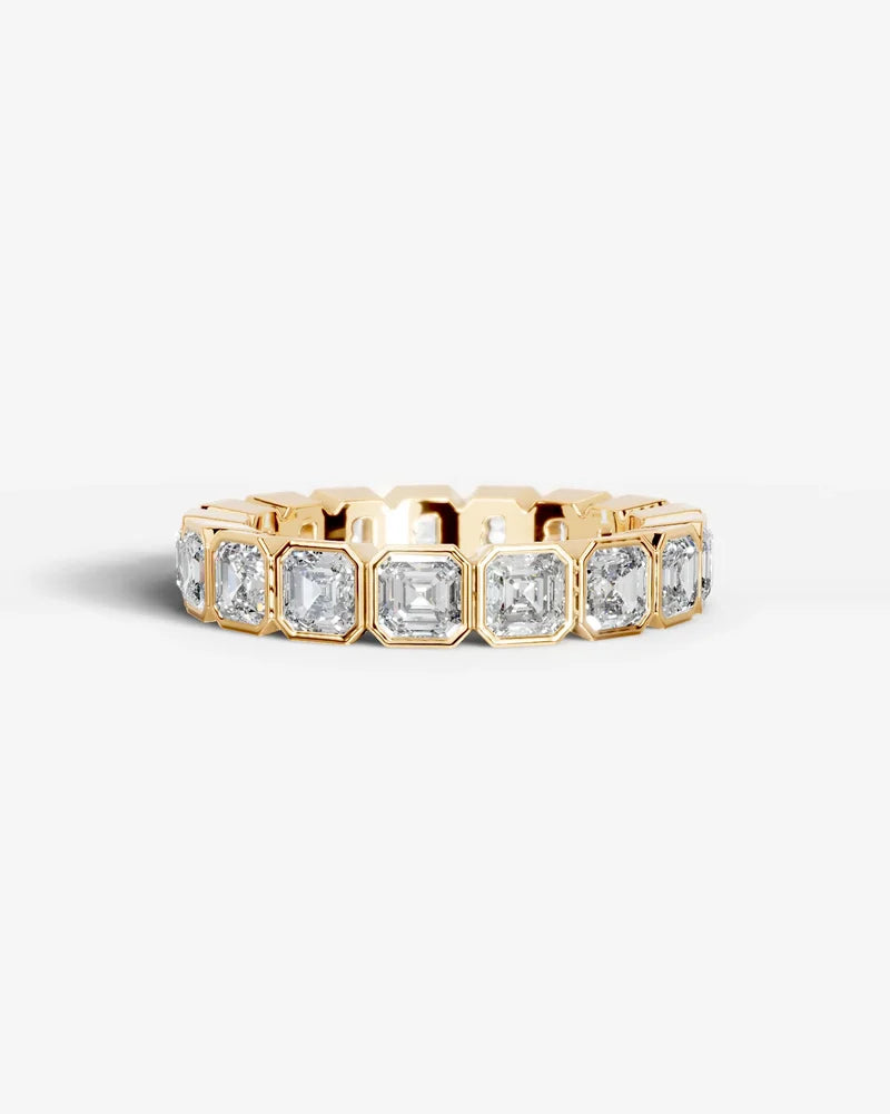 Lab Grown Diamond Asscher Cut Bezel Eternity Wedding Band Ring