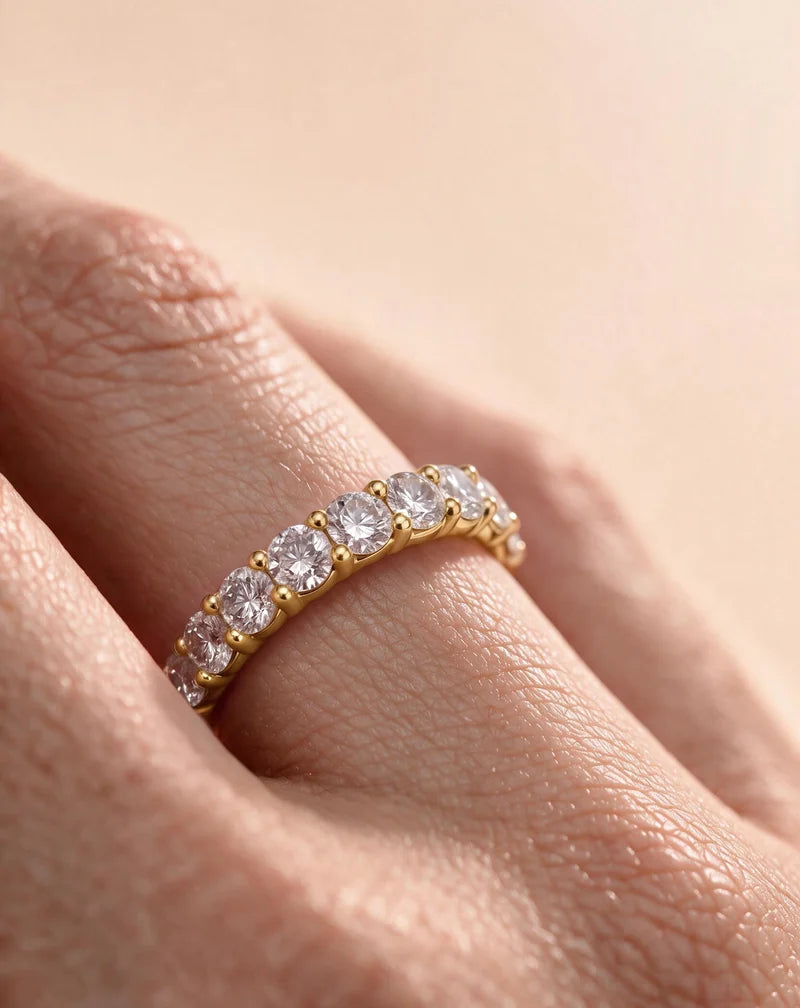 Lab Grown Diamond Round Cut Shared Prong Eternity Wedding Band Ring